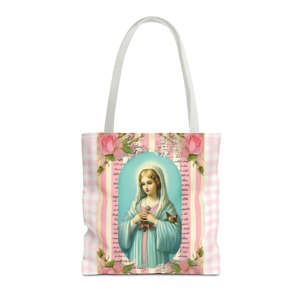 Thumbnail: Shabby Virgin Mary Tote Bag Artistic Mother Mary Pink Blue Serene Catholic Gift