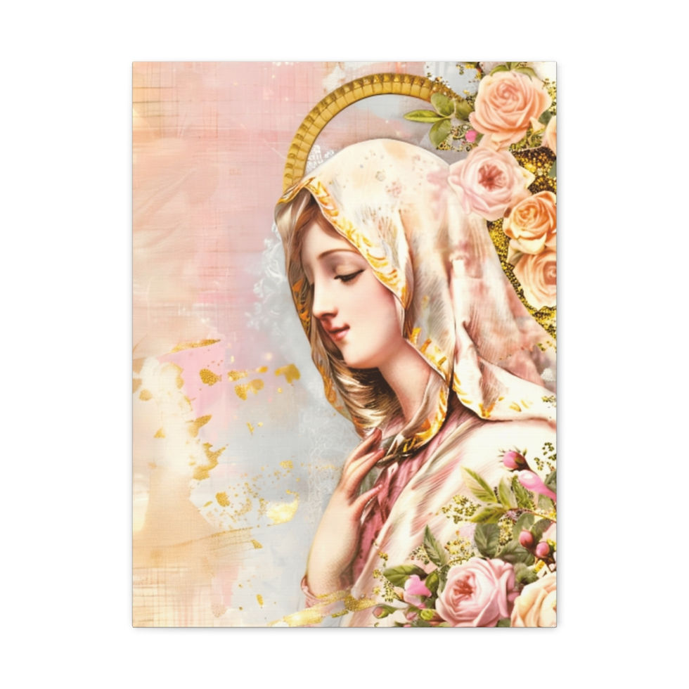 Thumbnail: Shabby Virgin Mary Canvas Art Vintage Pink Pastel French Country Wall Decor 