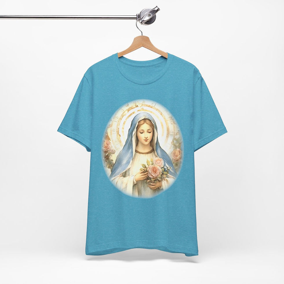 Thumbnail: Virgin Mary T-Shirt Pink Rose Shabby Chic Ave Maria Art Tee Catholic Faith Gift
