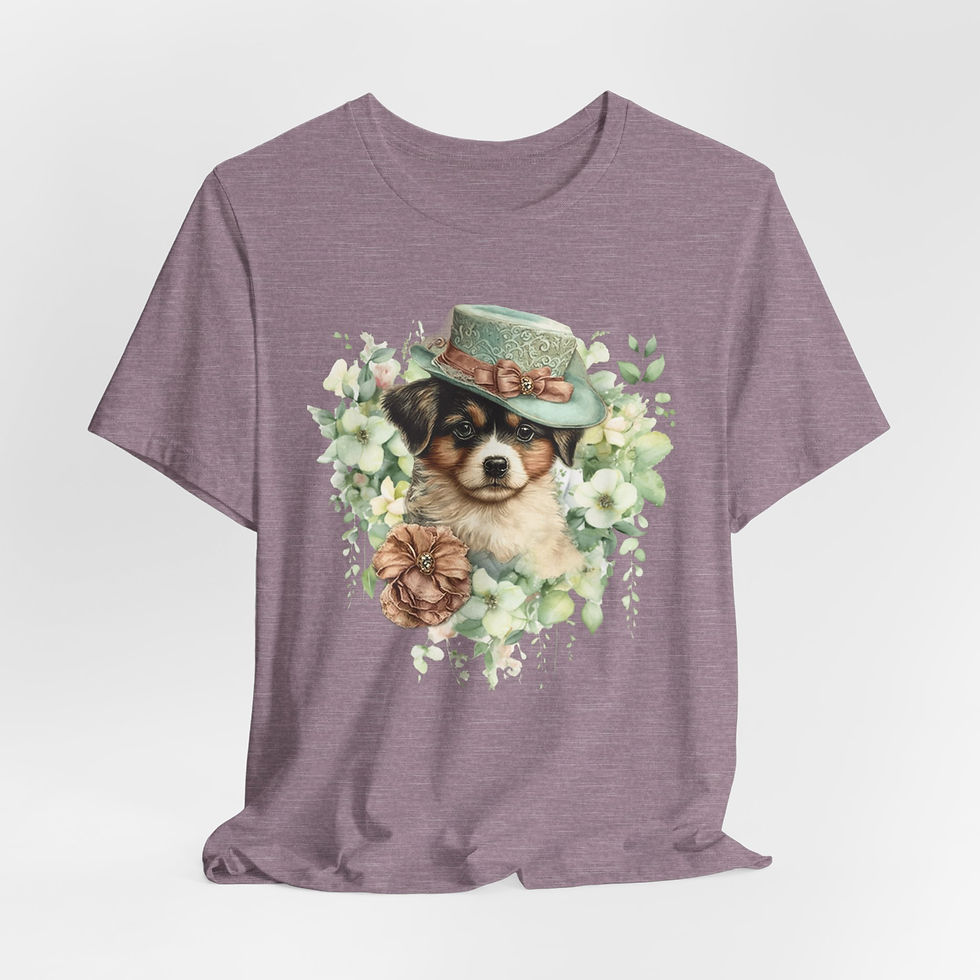 Thumbnail: Victorian Dog T-Shirt Shabby Dog in Hat with Flowers Artistic Gift Dog Lover Tee