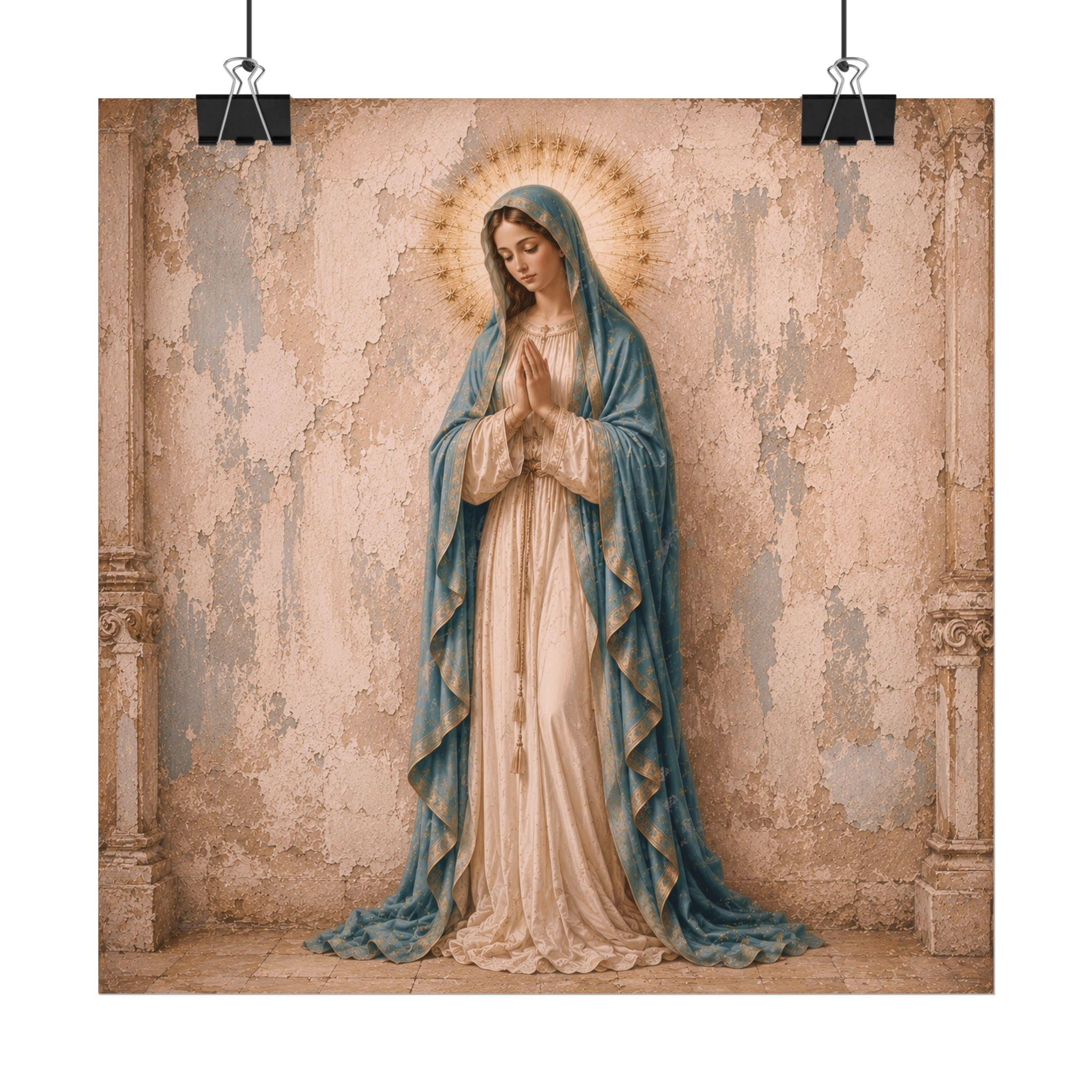 Praying Mother Mary Print - Lady of Lourdes French Country Art, Catholic Faith