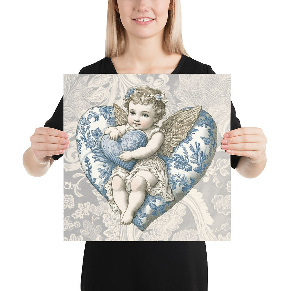 Thumbnail: French Country Artistic Decor Cherub Art Print, Shabby Cottage Victorian Angel 
