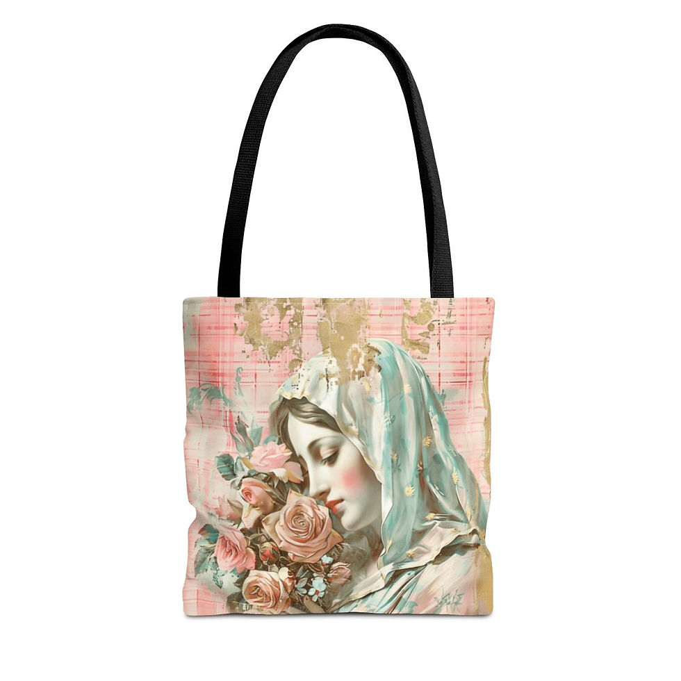 Thumbnail: Shabby Virgin Mary Tote Bag Pink Rose Vintage Religious Art Serene Catholic Gift