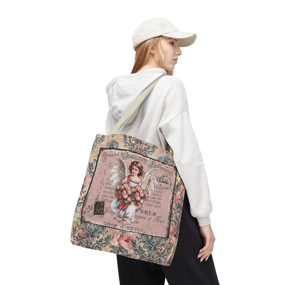 Thumbnail: Shabby French Angel Tote Bag Shabby Cherub Art Pink Roses Artistic Gift 