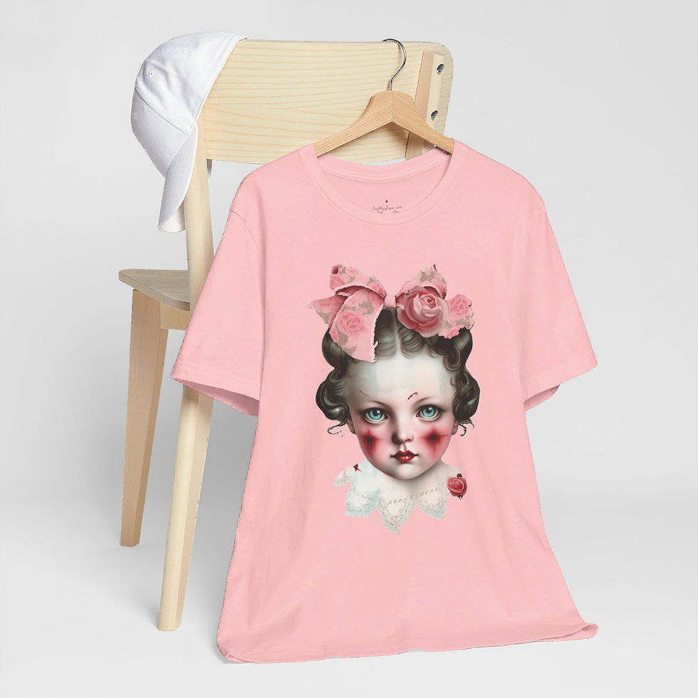 Thumbnail: Halloween T-Shirt Creepy Girl Zombie Pink Roses Art Tee Trendy Apparel
