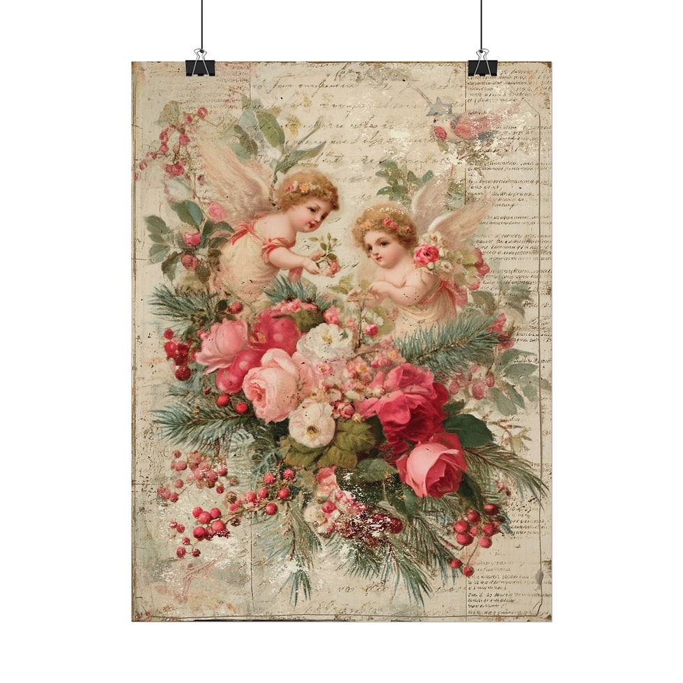 Thumbnail: Vintage Victorian Cherubs & Roses Art Print - Romantic Shabby Chic Wall Decor