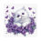 Miniatura: Cat Art Print - White Kitten w/ Purple Flowers Hearts Cat Lover gift Wall Decor