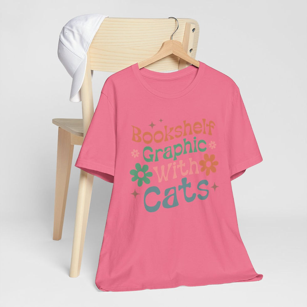Thumbnail: Reading Theme T-Shirt Bookshelf Graphic With Cats Expressive Apparel Fun Gifts