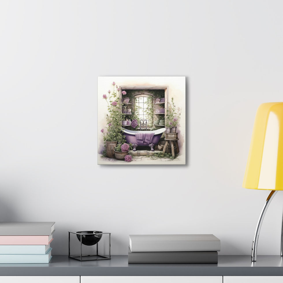 Thumbnail: Vintage Bathroom Art Victorian Tub Purple Roses French Country Canvas Print