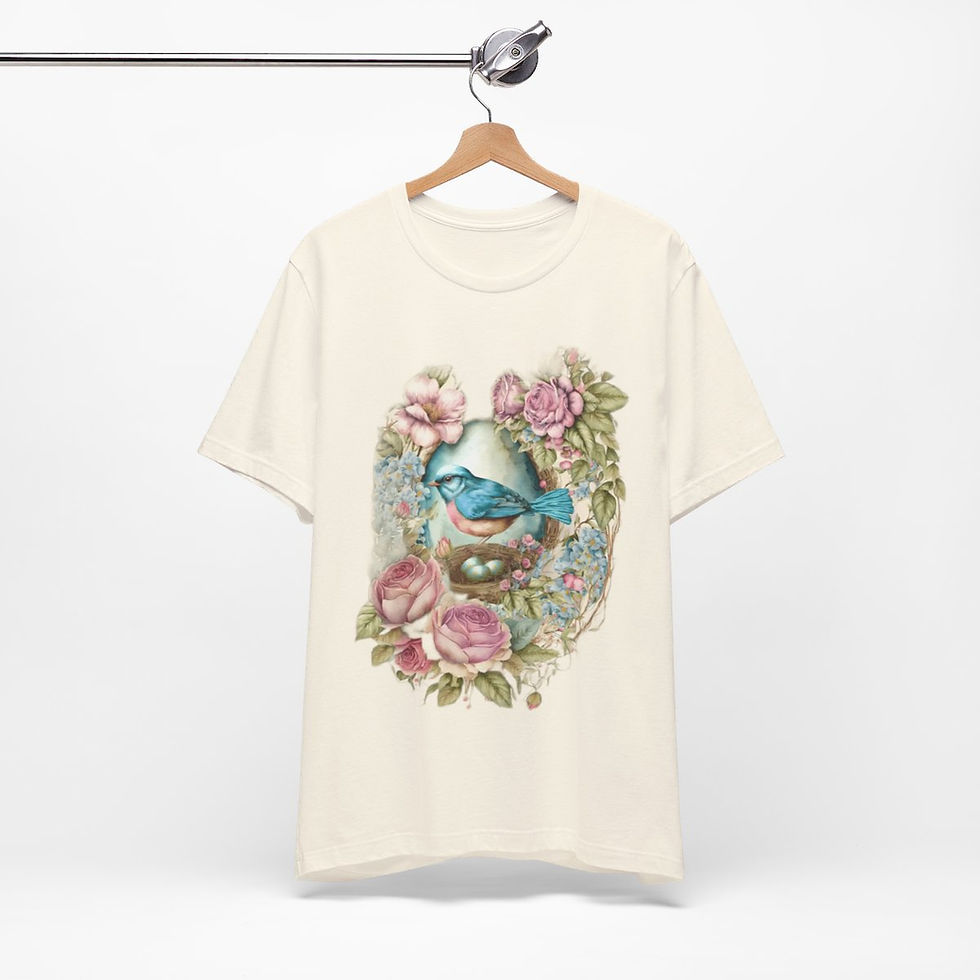 Thumbnail: Shabby Bird in Nest T-Shirt Vintage Spring Art Tee Chic Artistic Apparel & Gifts