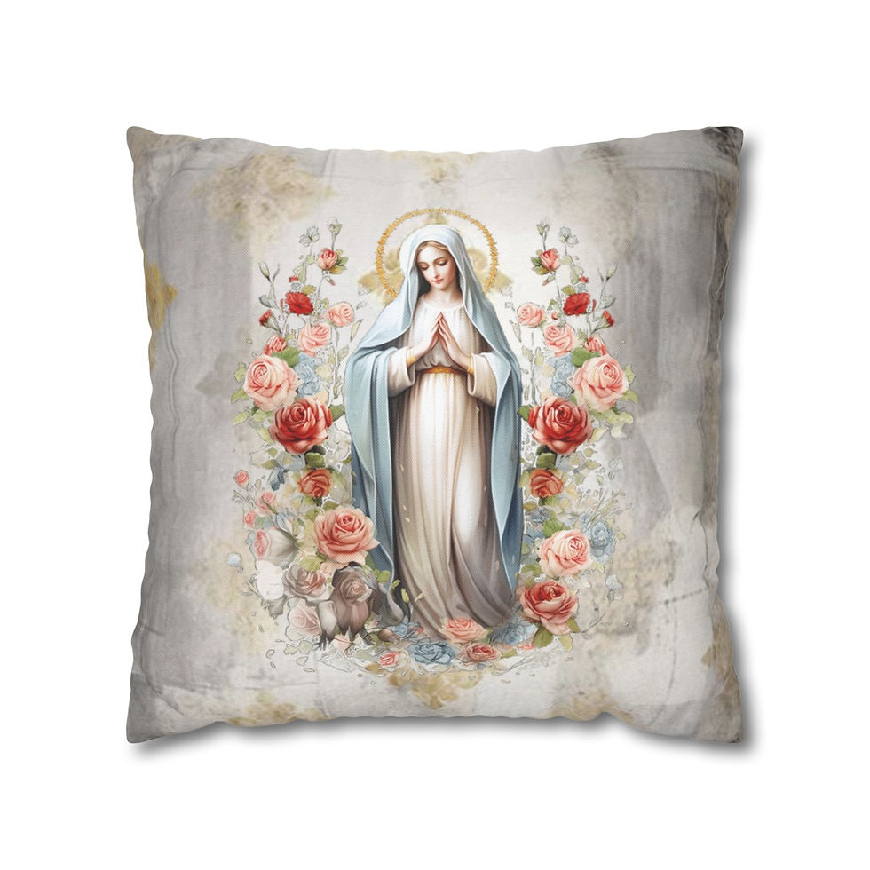 Thumbnail: Praying Virgin Mary & Roses Throw Pillow cover Religious Gifts Home Decor 