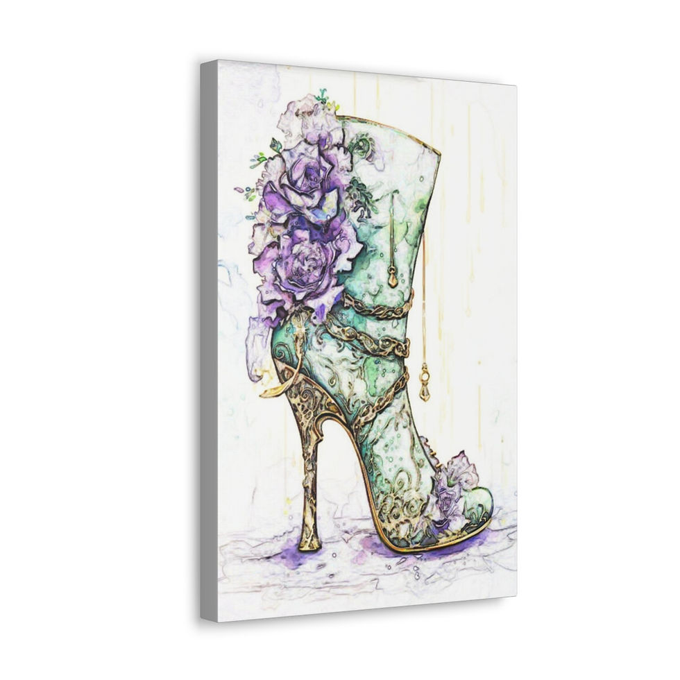 Thumbnail: Shabby Canvas Art Purple Roses Shoes Fashion Print Distressed Artistic Decor 