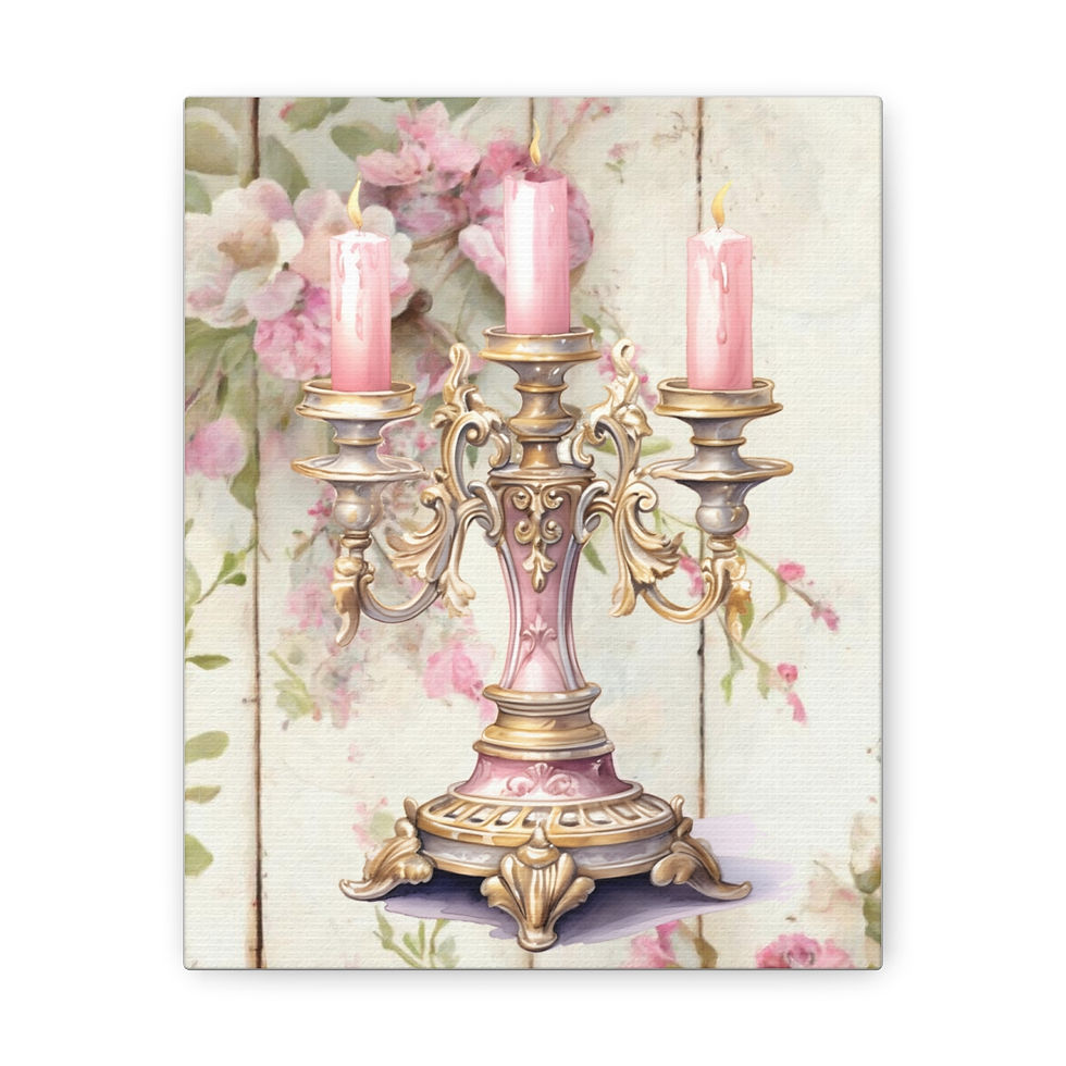 Thumbnail: Shabby Victorian Wall Art Pink Candles & Roses Decor Canvas Print French Country