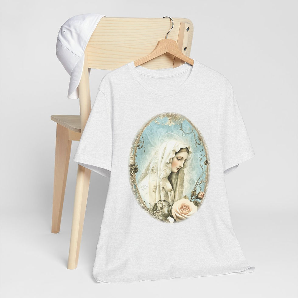 Thumbnail: Shabby Virgin Mary T-Shirt Ave Maria Religious Faith Art Tee Catholic Gifts