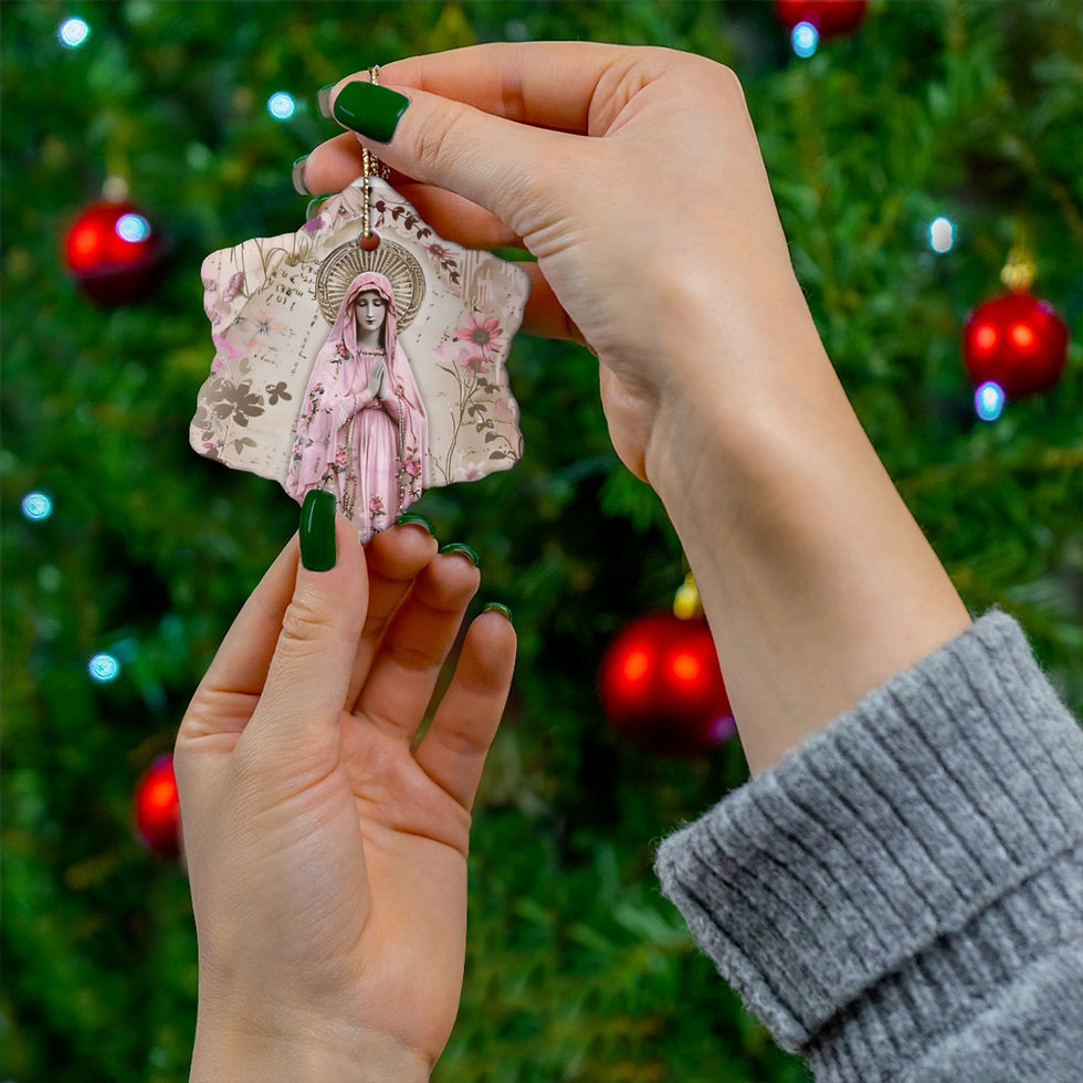 Thumbnail: Pink Praying Virgin Mary Ornament Shabby Ceramic Christmas Decor Catholic Gifts