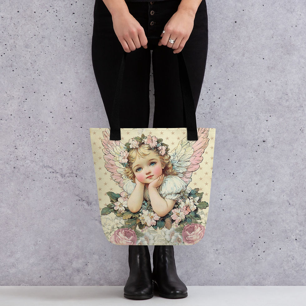 Thumbnail: Shabby Chic Artistic Tote Bag, Vintage Cherub, Victorian Angel, Wearable art 