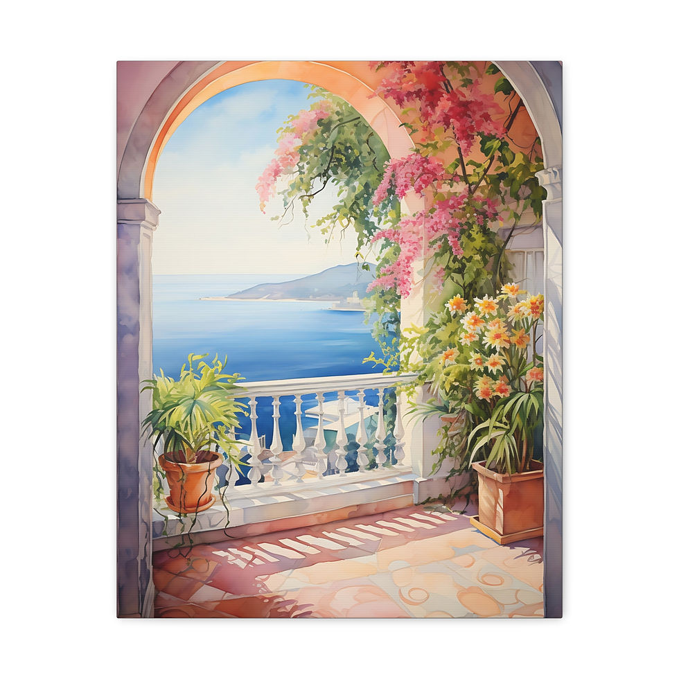 Thumbnail: Canvas Art Seaside Mediterranean Villa Patio Vibrant Ocean Wall Decor 