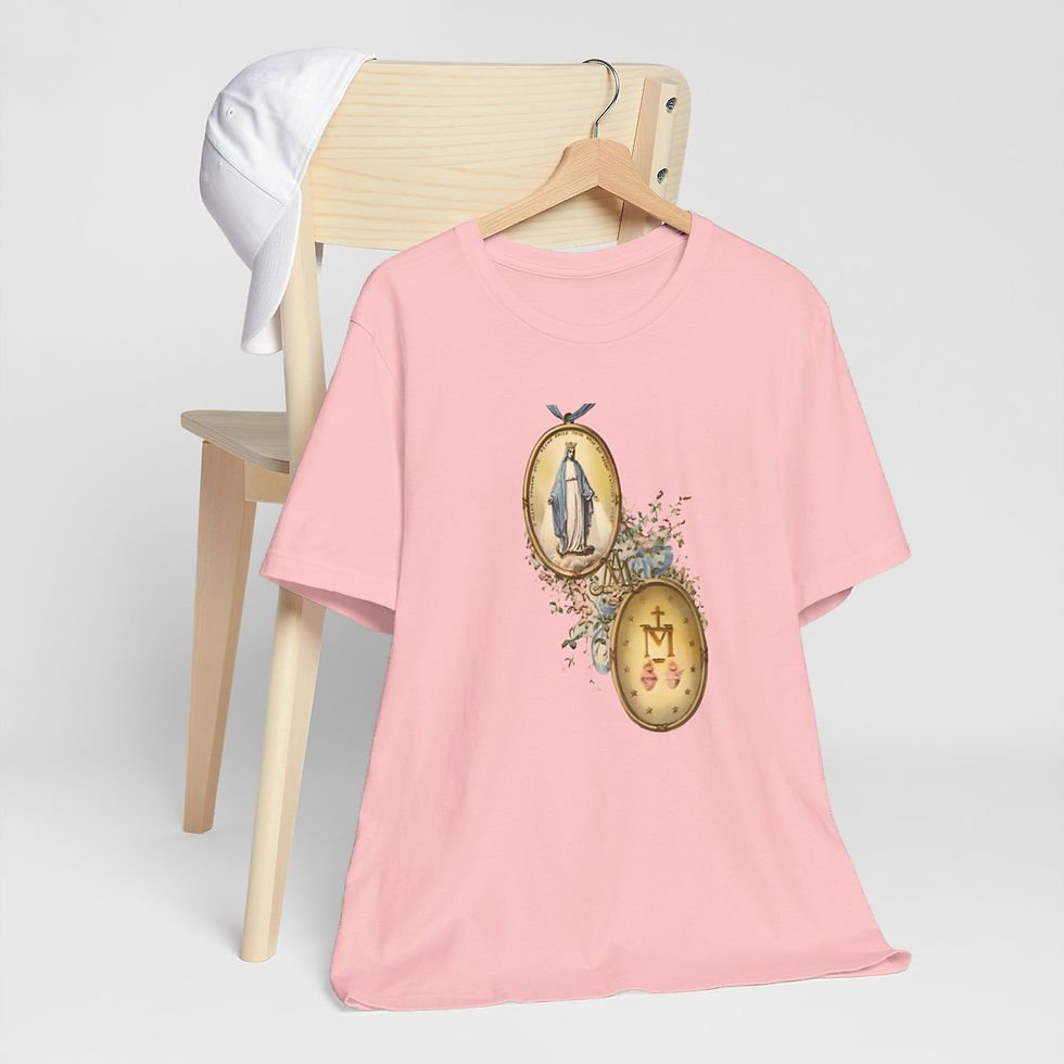 Thumbnail: Religious T-Shirt Virgin Mary Miraculous Medal Art Tee Unisex Catholic T-Shirts