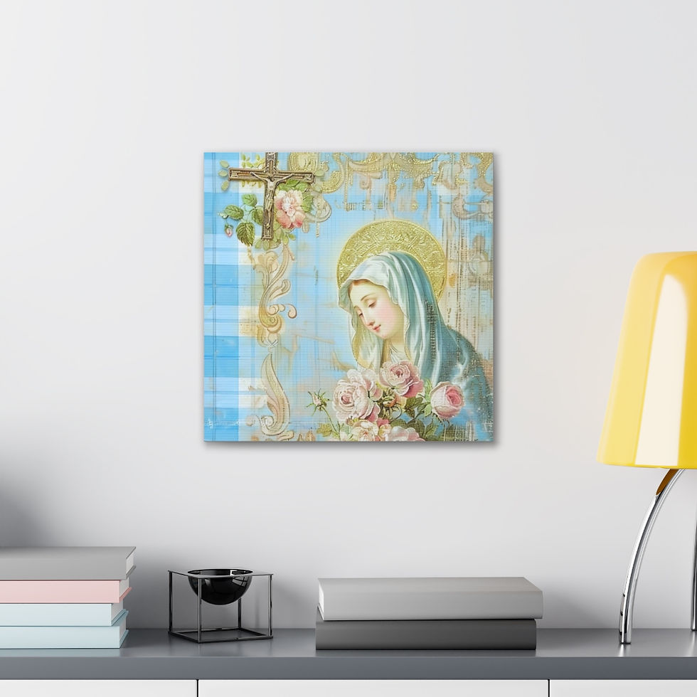 Thumbnail: Shabby Virgin Mary Canvas Art French Country Wall Decor Pastel Blue White Pink