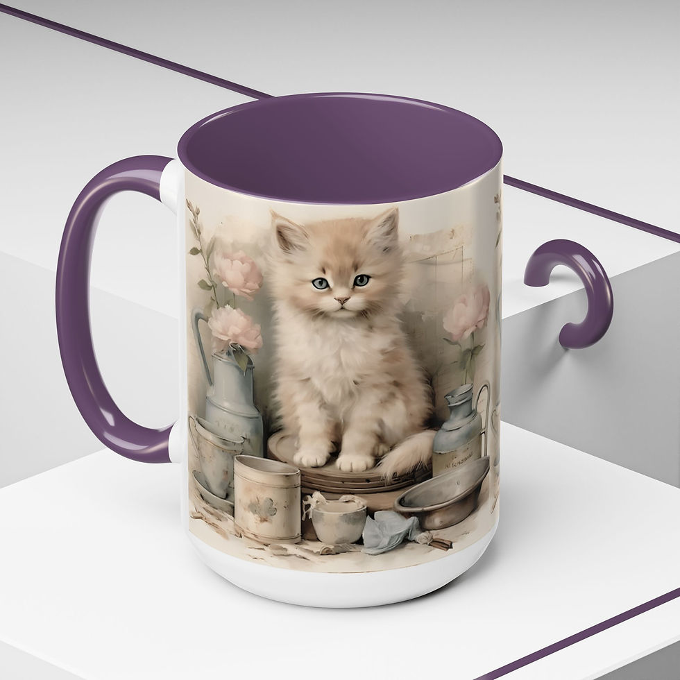 Thumbnail: Artistic Cat Coffee Mug Shabby Kitten Gift Victorian Farmhouse Art Kitchen Decor