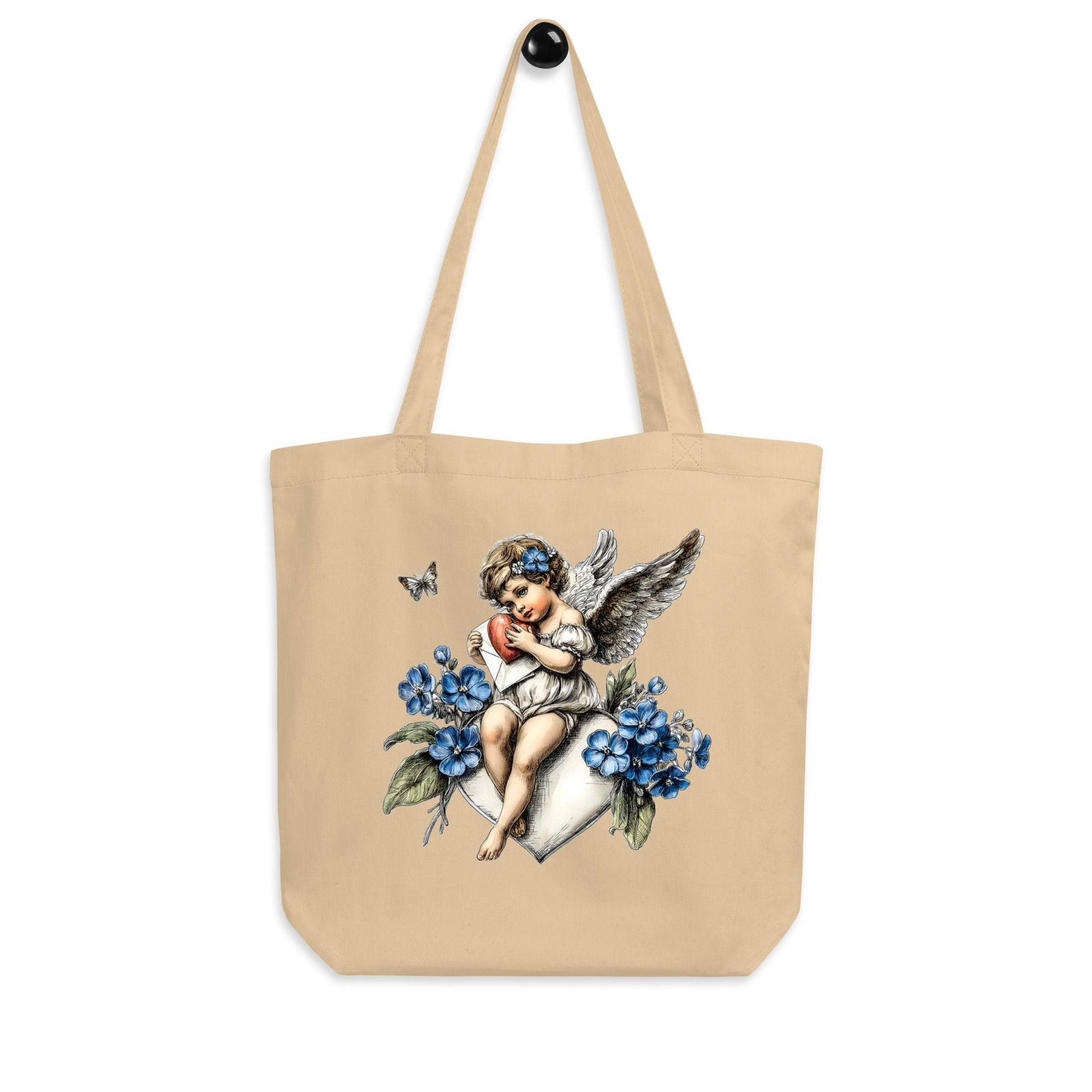 Artistic Organic Tote Bag, Shabby Chic Cherub, Vintage Style Victorian Angel 