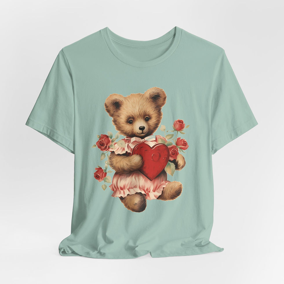 Thumbnail: Shabby Bear T-Shirt Roses and Hearts Valentine's Day Artistic Bear Lover Gift 
