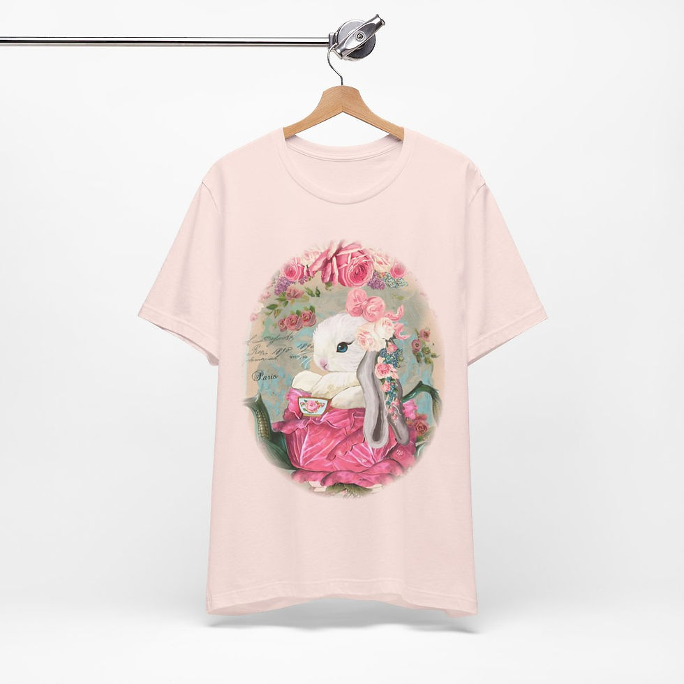Thumbnail: Shabby T-Shirt Bunny having Tea Pink Roses Chic Art Tee Artistic Apparel & Gifts