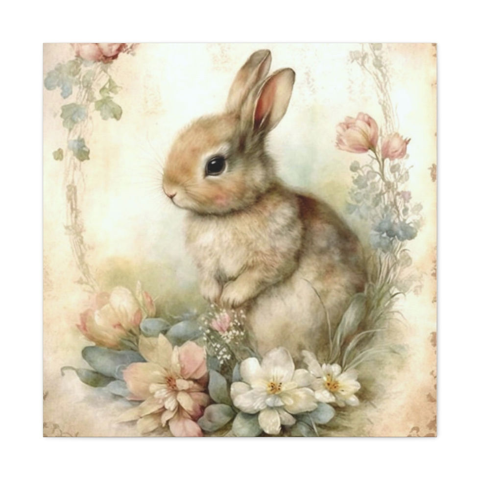 Thumbnail: Shabby French Country Decor Canvas Art Cozy Farmhouse Cottage Art Pastel Bunny