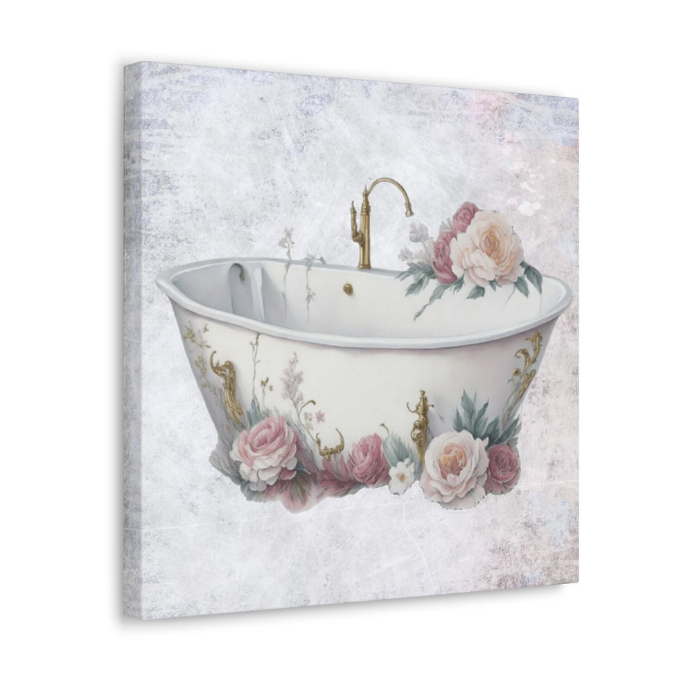 Thumbnail: Shabby Bathroom Art Victorian Tub Pink Roses Floral French Cottage Canvas Print