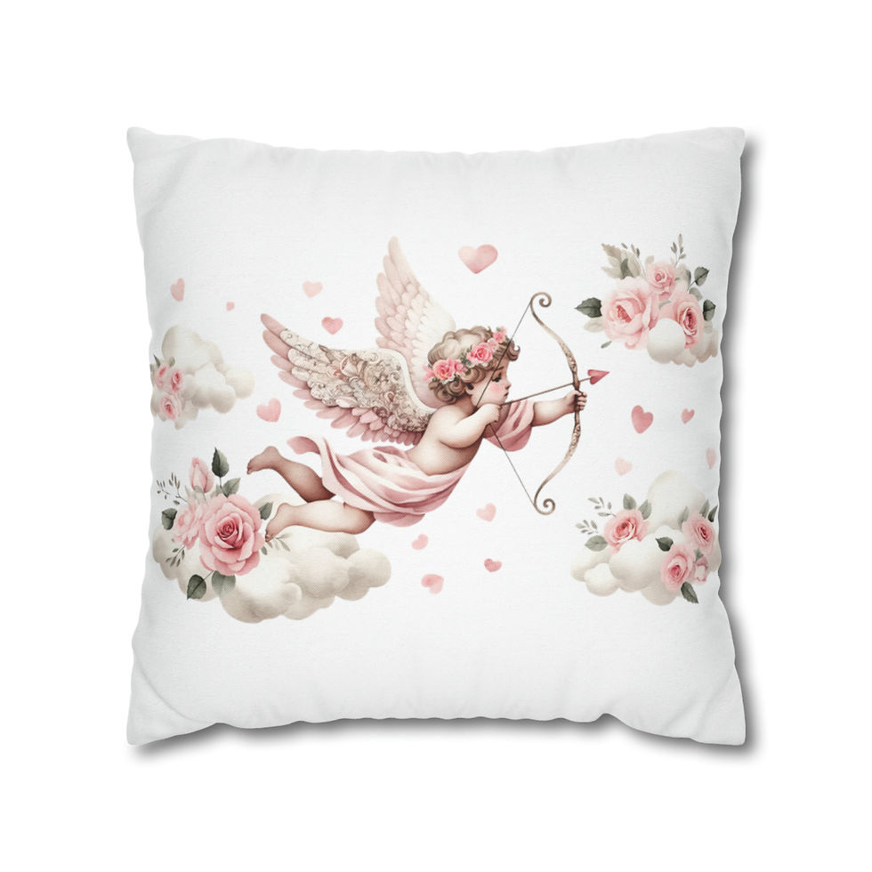 Thumbnail: Shabby Chic Cherub Pillow cover White and Pink Cupid Art Throw Pillow case