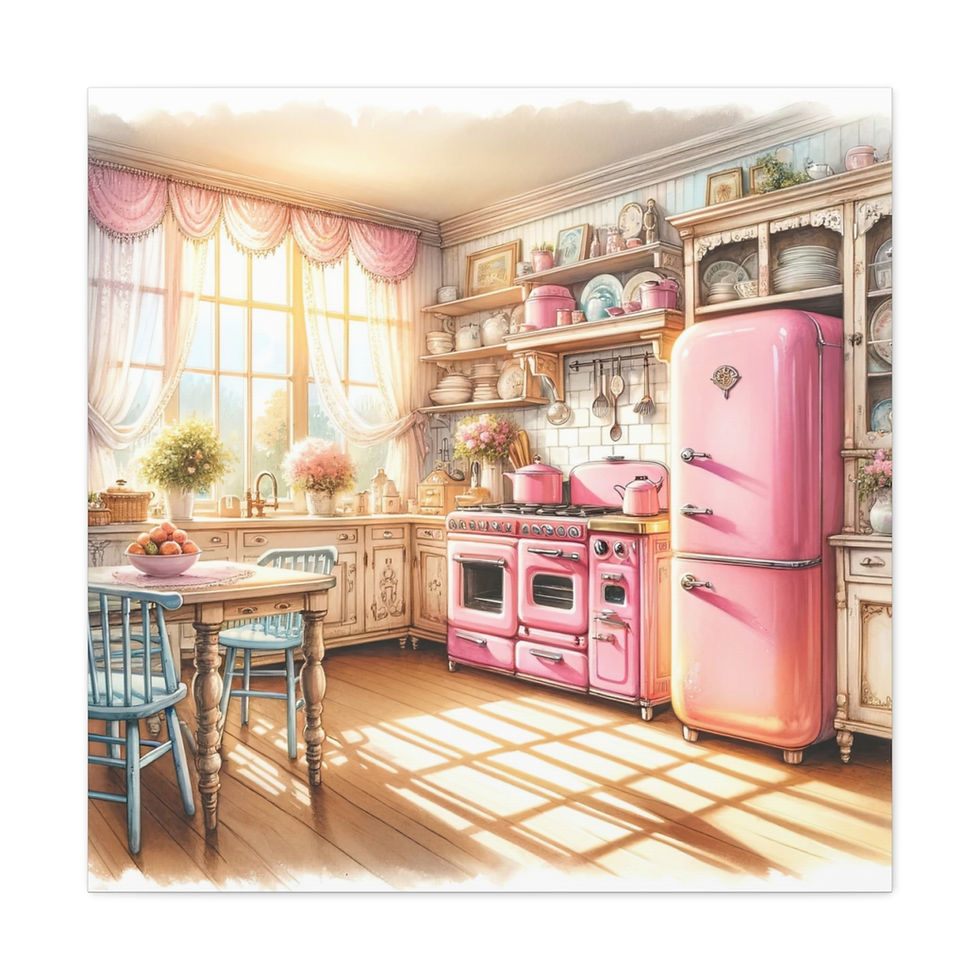 Thumbnail: Pink Retro Kitchen Art Shabby Cottage Farmhouse Kitchen Art Canvas Wall decor