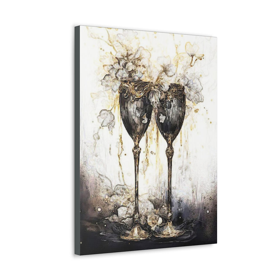 Thumbnail: French Wine Theme Canvas Art Shabby Champagne Glasses Print Romantic Decor 