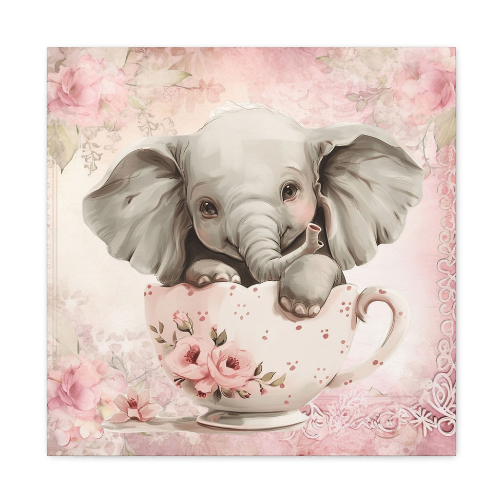 Thumbnail: Pink Shabby Canvas Art Teacup Elephant Victorian Tea Pastel Flowers Wall Decor