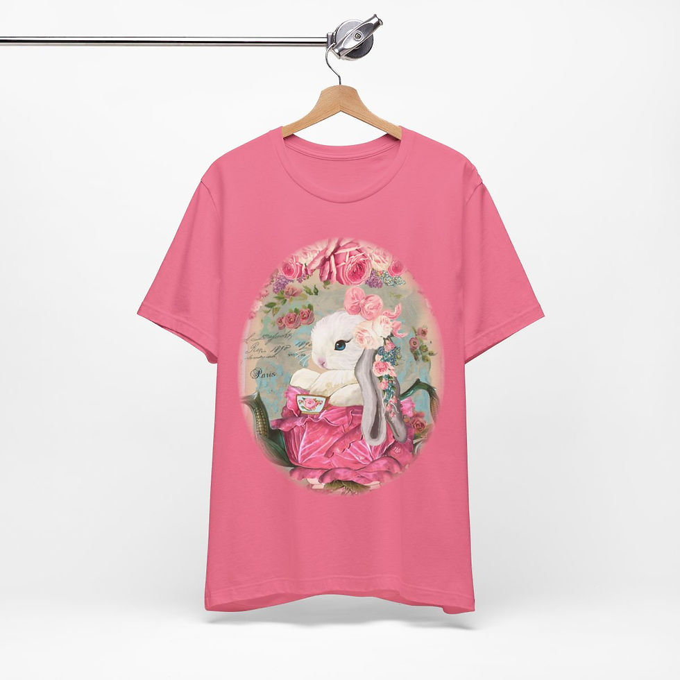 Thumbnail: Shabby T-Shirt Bunny having Tea Pink Roses Chic Art Tee Artistic Apparel & Gifts