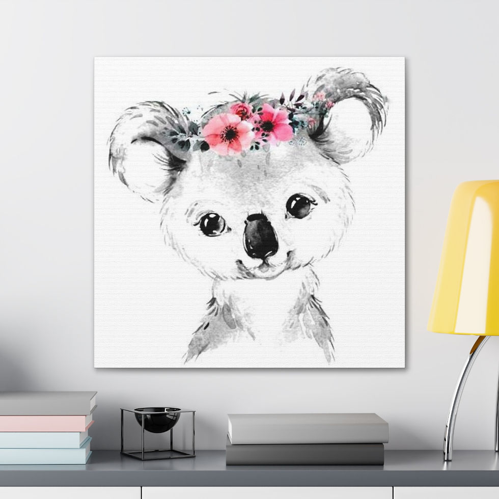 Thumbnail: Nursery Canvas Art Watercolor Print Koala Bear w/ Flowers Children's room Decor