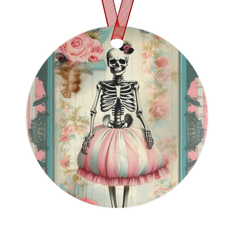 Pastel Skeleton Ornament Shabby Pink Roses Artistic Halloween Decor Trendy Gifts