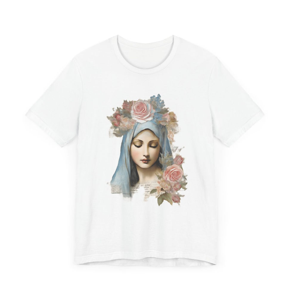 Thumbnail: Shabby Virgin Mary T-Shirt Shabby French Ave Maria Art Tee Catholic Faith Gifts