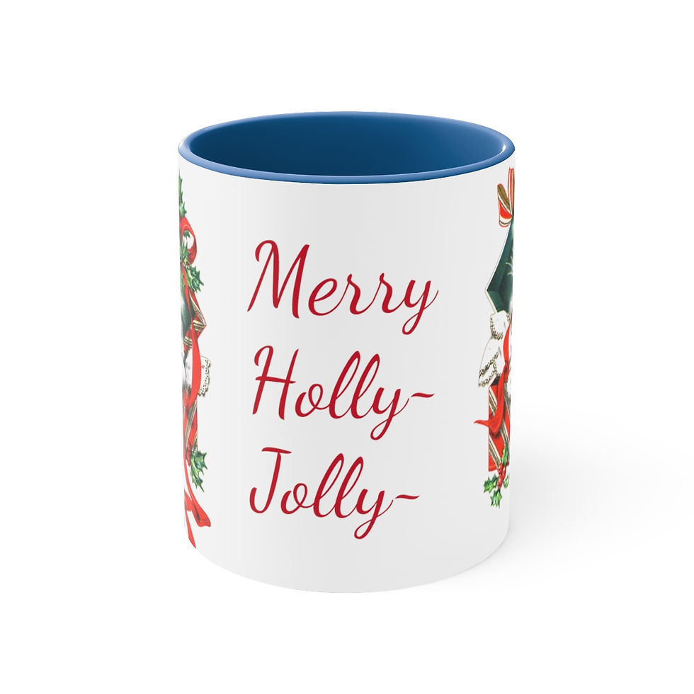 Thumbnail: Retro Kitten Christmas Coffee Mug 1950s Merry Holly Jolly Cat Lover Holiday gift