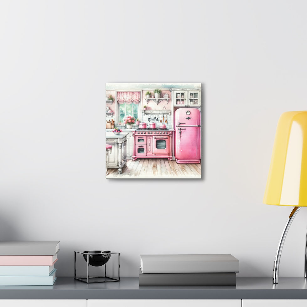 Thumbnail: Pink Retro Kitchen Art Shabby Cottage Farmhouse Kitchen Art Canvas Wall decor