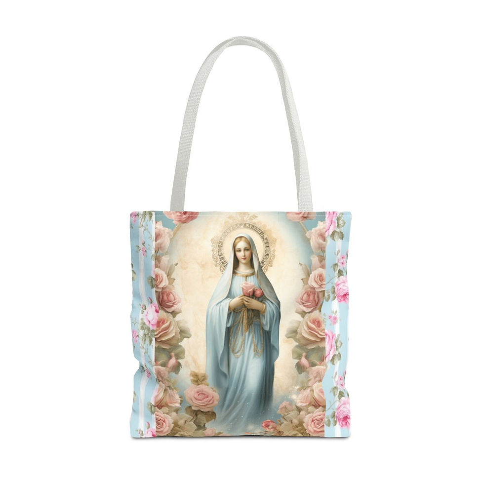 Thumbnail: Artistic Shabby Virgin Mary Tote Bag Pastel Blue Pink Roses Serene Catholic Gift