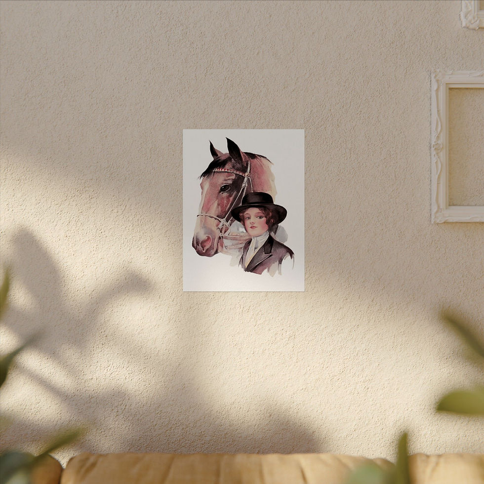 Thumbnail: Vintage Equestrian Art Print Woman and Horse Watercolor Giclee Farmhouse Decor