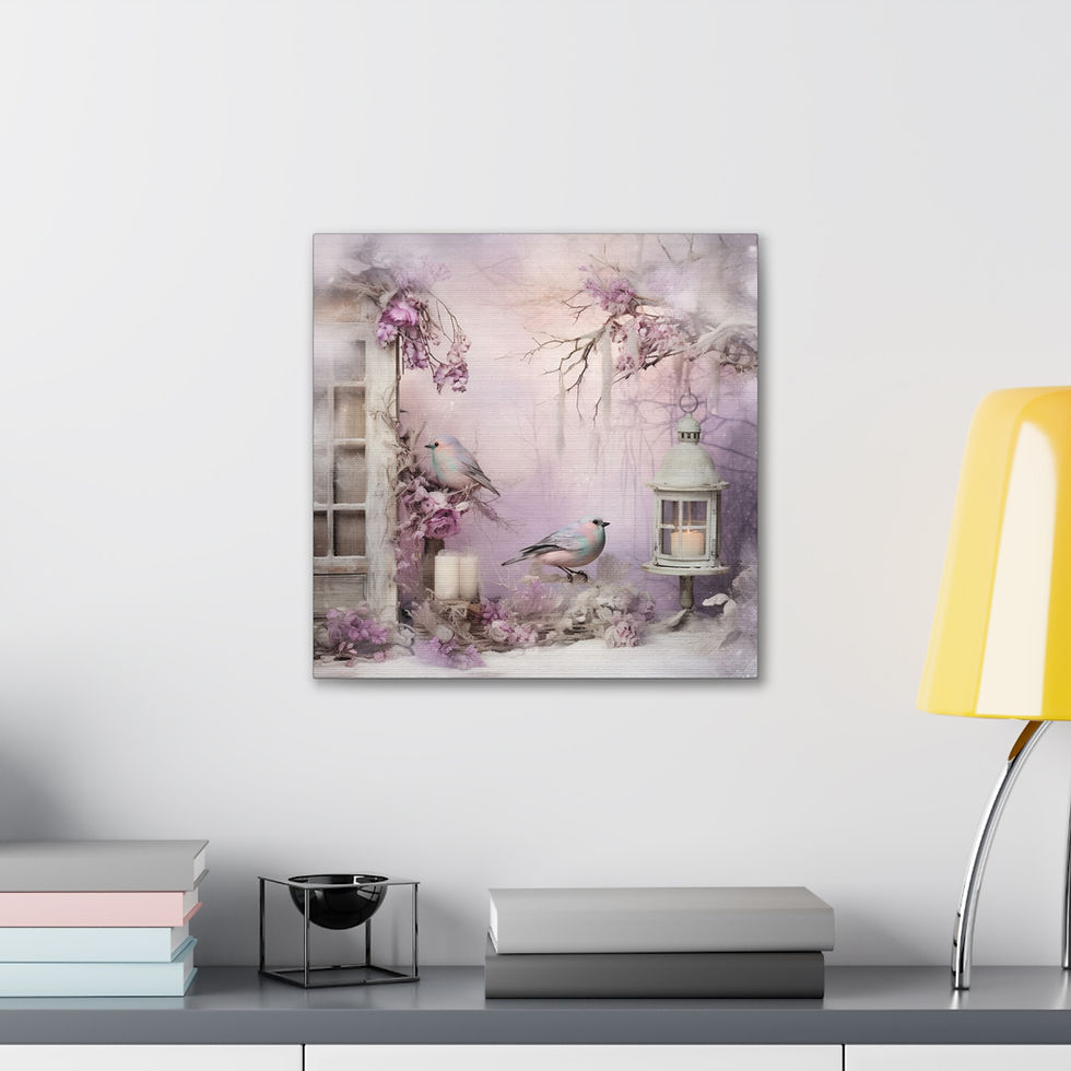 Thumbnail: Shabby Birds Canvas Art Lavender Flowers Chic Decor French Country Wall Hanging