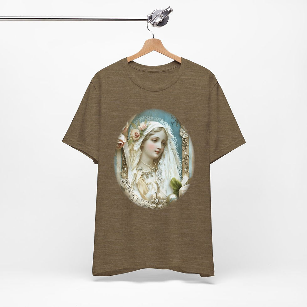 Thumbnail: Shabby Virgin Mary T-Shirt Ave Maria Religious Faith Art Tee Catholic Gifts