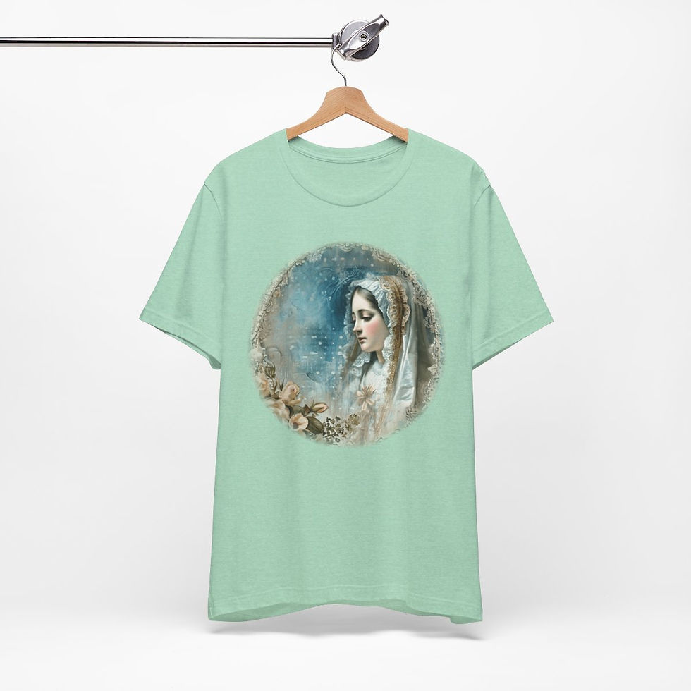 Thumbnail: Shabby Virgin Mary T-Shirt Ave Maria Religious Faith Art Tee Catholic Gifts