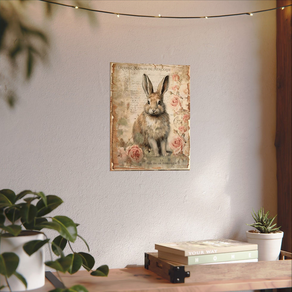 Thumbnail: French Country Rabbit Print Vintage Bunny Art Shabby Cottage Giclee wall decor