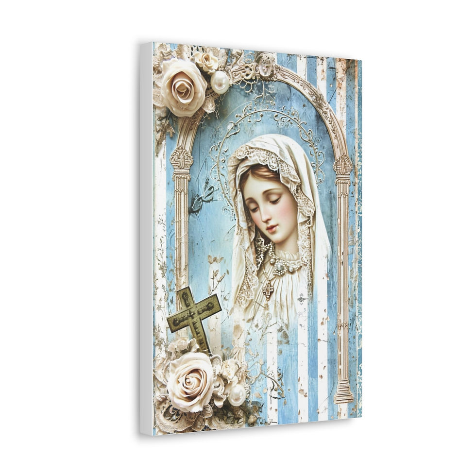 Thumbnail: Shabby Virgin Mary Canvas Art French Country Wall Decor Pastel Blue White Roses