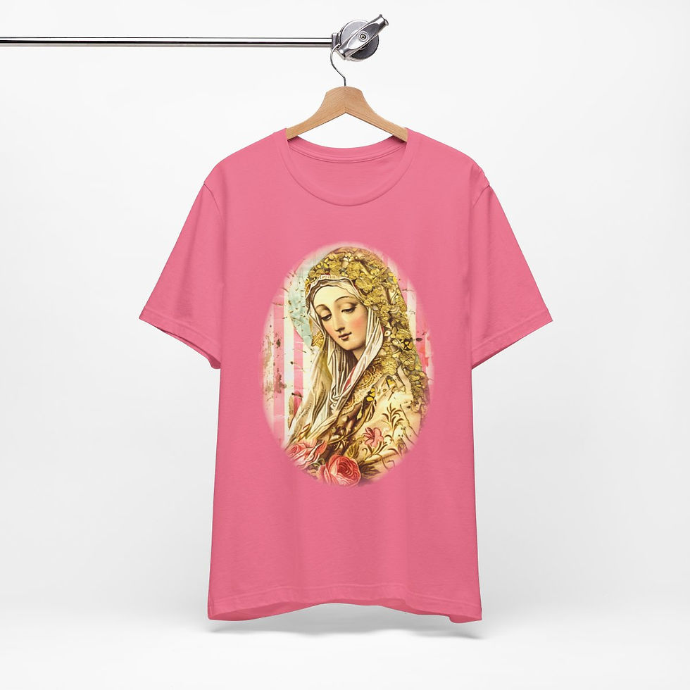 Thumbnail: Shabby Virgin Mary T-Shirt Ave Maria Religious Faith Art Tee Catholic Gifts