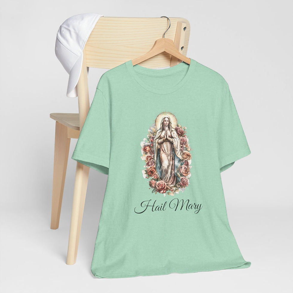 Thumbnail: Hail Mary Art T-Shirt Virgin Mary Unisex Artistic Tee Catholic Faith Gifts