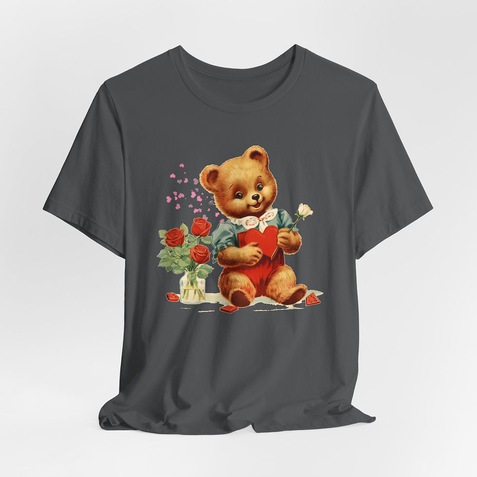 Thumbnail: Shabby Bear T-Shirt Roses and Hearts Valentine's Day Artistic Bear Lover Gift 