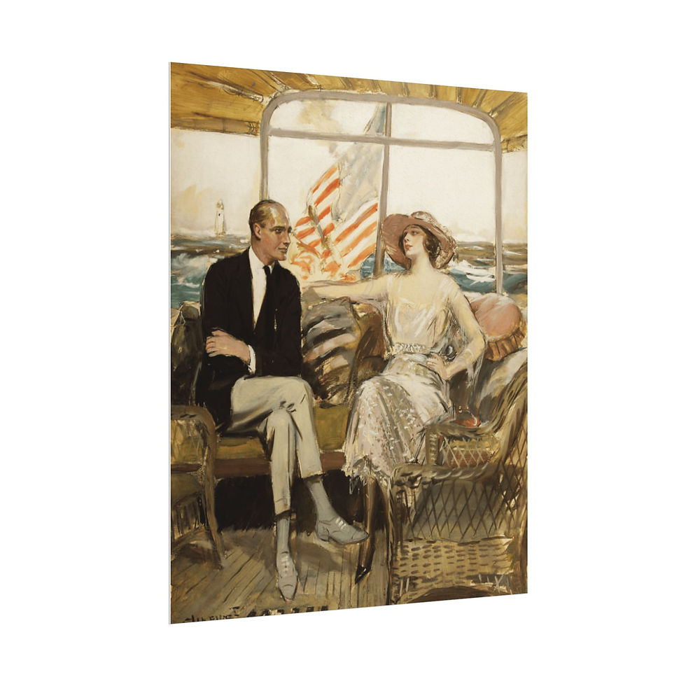 Thumbnail: Rare Clarence Underwood Art Print Boating Romance Patriotic Watercolor Giclee 